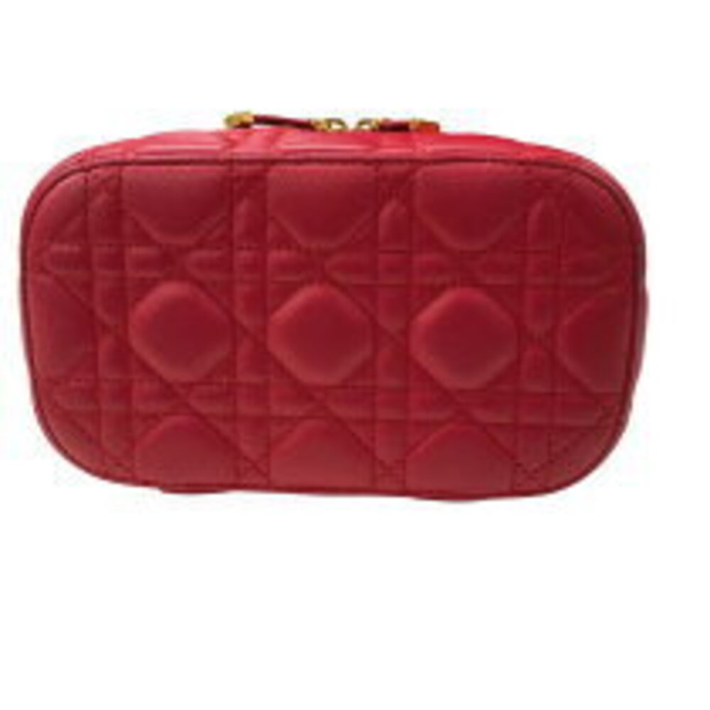 Dior Cannage Red TRAVEL Handbag Lambskin Christian Vanity - Picture 5 of 11